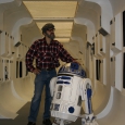 George Lucas on Tantive IV set with R2-D2